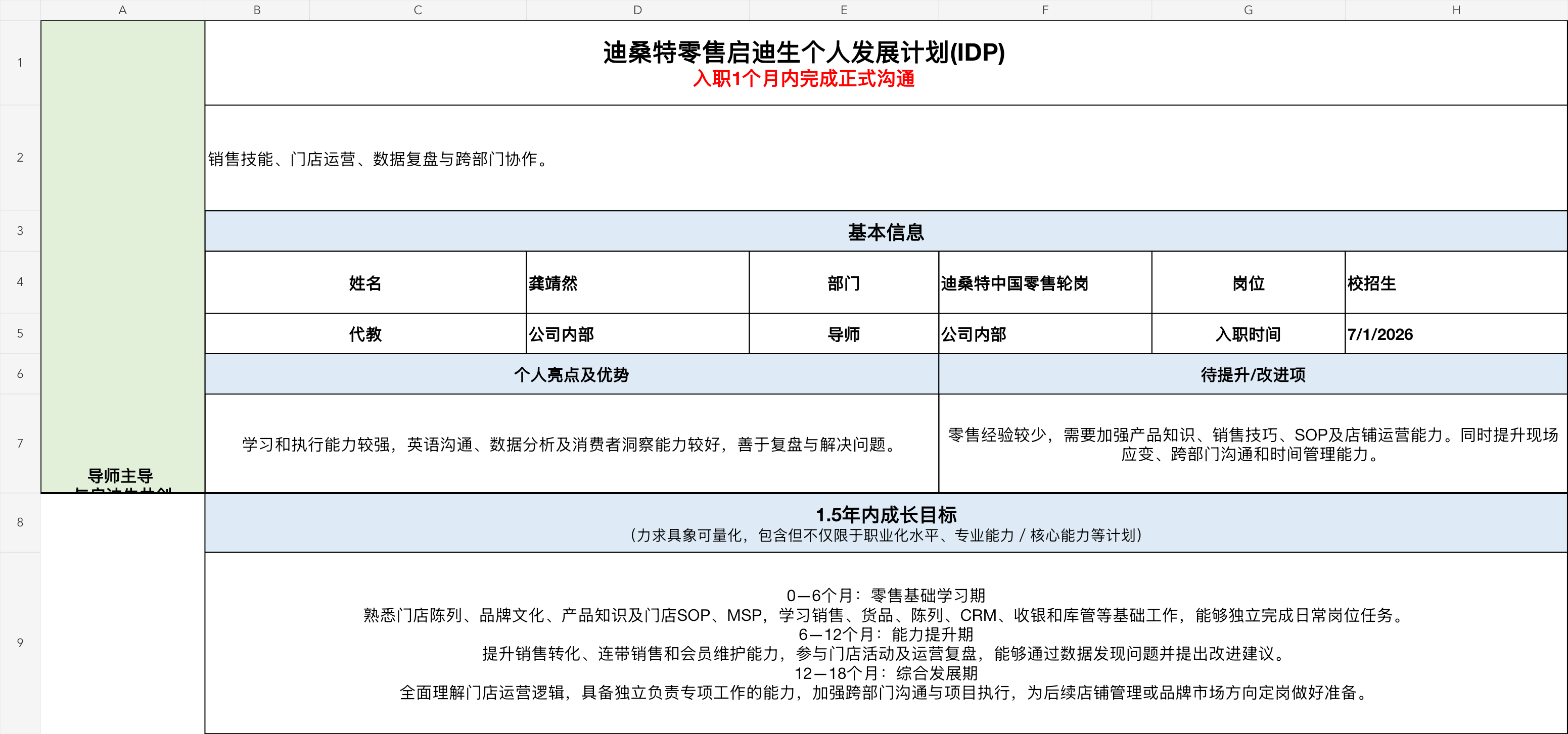 Public excerpt from Jingran Gong's DESCENTE Individual Development Plan